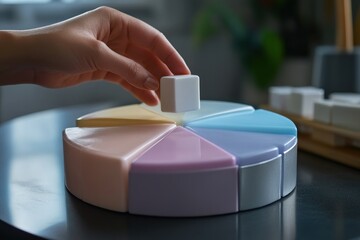 Aufkleber - Hand placing a white cube on a pastel colored pie chart.