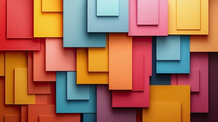 Poster - Colorful layered paper squares create an abstract pattern in vibrant hues for artistic inspiration