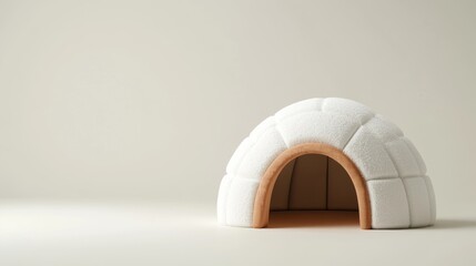Poster - White igloo with orange entrance on white background.