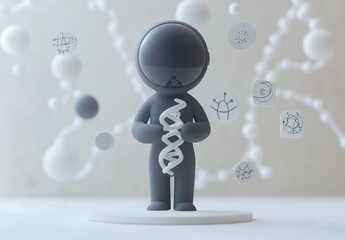 Poster - 3D render of a figure holding DNA strand.