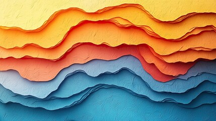 Poster - Layered colored paper creates an abstract design resembling a sunset over a body of water