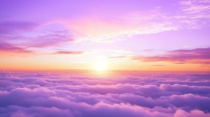 Aufkleber - A stunning display unfolds as the sun sets, casting rich purple and orange colors across the sky, illuminating fluffy clouds and creating a peaceful atmosphere
