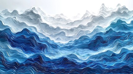 Poster - Vibrant waves and mountains blend in shades of blue creating a soothing abstract seascape