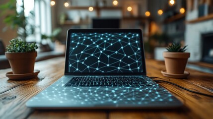 Poster - Exploring virtual networking concepts on a laptop in a cozy home setting during the day