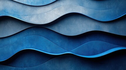 Aufkleber - Textured blue wall design featuring flowing waves in a modern interior setting