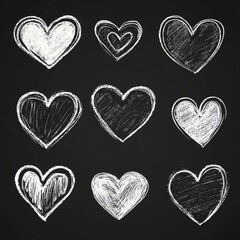 Wall Mural - Chalky Love Shapes: Artistic Collection of Handcrafted Heart Designs on an Abstract Background