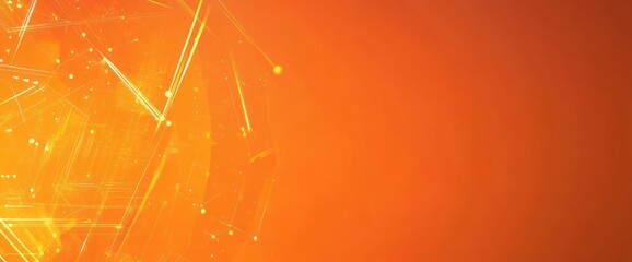 Poster - Abstract orange background with glowing lines and particles.