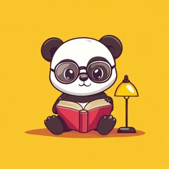 Aufkleber - Cute panda wearing glasses reading a book. (7)