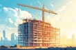 © Saloha - Construction site with a crane at sunset overlooking a city skyline