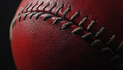Poster - Close-up of a red leather baseball with visible stitching.