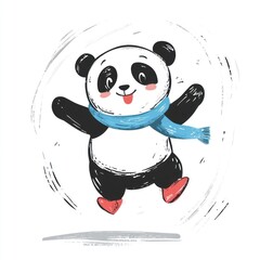 Poster - Joyful panda wearing a scarf and boots, playing in snow.