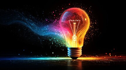 Aufkleber - abstract digital art features light bulb surrounded swirling lines and energetic light trails. bright colors create vibrant and modern feel ideal diverse creative projects.