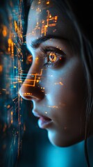Poster - A close-up of a person's face reveals intricate digital patterns overlaying their eye, highlighting the relationship between technology and human perception