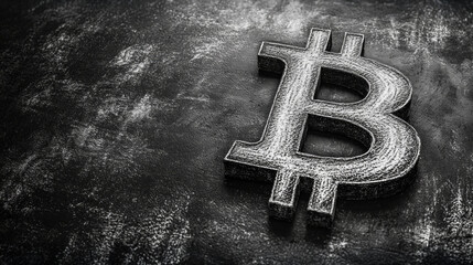 Aufkleber - Chalkboard style illustration features Bitcoin symbol white chalk black background. playful design captures nostalgic feel and emphasizes creative chalk textures.