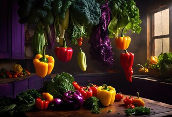 Canvas Print - breathtaking display colorful vegetables suspended showcasing rich palette fresh produce unique textures, rainbow, lgbtq, lgbt, pride, love, equality