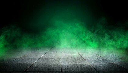 concrete floor and green smoke background