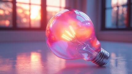 Poster - Innovative holographic light bulb features sleek lines and vibrant glowing elements emphasizing advanced technology minimalist setting enhancing its futuristic appeal.
