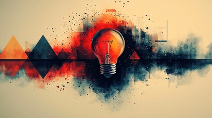 Aufkleber - Bright light bulb design created various geometric shapes features clean lines and modern aesthetic white background emphasizing creativity and innovation art.