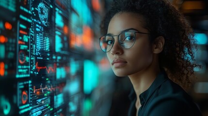 Poster - AI automating complex scheduling tasks in a high-tech control room at night