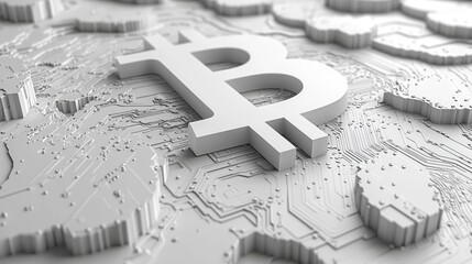 Aufkleber - Bitcoin symbol presented minimalist design featuring geometric shapes and clean lines. monochromatic palette and subtle gradients enhance its modern aesthetic white background.