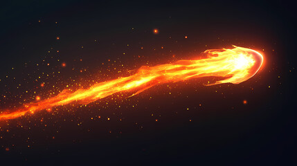Wall Mural - a brilliant flaming meteor with glowing molten tail streaking across the night sky, isolated on a tr