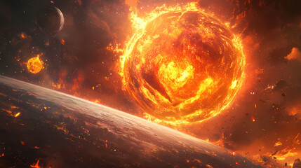 Wall Mural - A large burning meteors hit the earth, end of the world, apocalypse concept, graphic illustration image generative ai. Meteor. Illustration