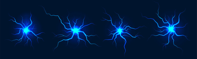 lightning balls. flash light thunder spark, electric blast storm or thunderbolt with radial rays. sp