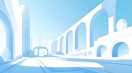 Poster - Abstract Architectural Render of a Blue White Cityscape