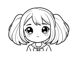 Sticker - Adorable Anime Girl with Pigtails: Coloring Page