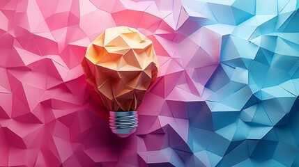 Aufkleber - artistically crafted light bulb made origami paper features colorful folded designs and sharp angles set vibrant backdrop highlighting its unique textures and precision.