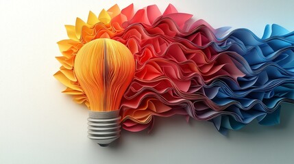 Aufkleber - illustration features light bulb created origami techniques. Vibrant colors and folded paper textures stand white background merging traditional art modern design.