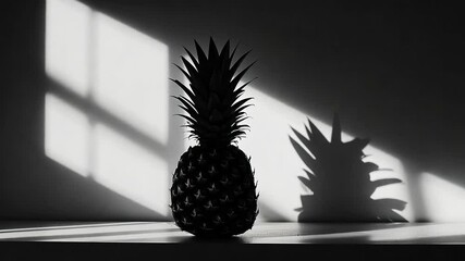 Poster - Pineapple casting shadow in sunlight, minimalist black and white photography. Simplicity and contrast concept