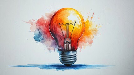 Aufkleber - watercolor artwork features light bulb illuminated gentle pastel hues. flowing colors blend seamlessly white backdrop enhancing its artistic beauty.