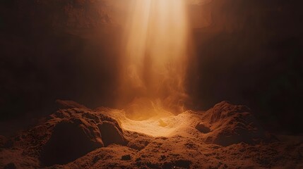 Wall Mural - dramatic atmospheric light rays illuminating a mysterious cave interior with warm amber tones