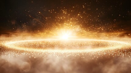 Wall Mural - abstract golden cosmic fog with shimmering particles glowing against a dark background in a celestia