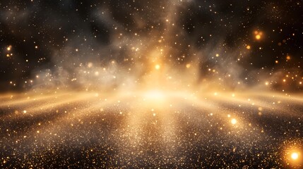 Wall Mural - glittering golden particles in a radiant abstract field with ethereal fog and light beams for a cosm