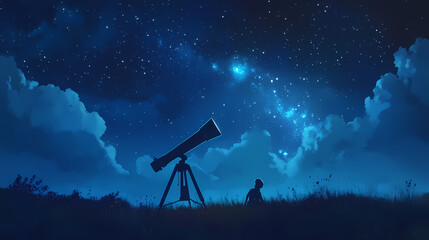 Wall Mural - exploring the mysteries of the universe with a stellar telescope under a starry sky, digital art of 