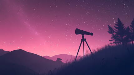 Wall Mural - Exploring the mysteries of the universe with a stellar telescope under a starry sky, digital art of astronomy concept. Serendipity. Illustration