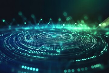 Fototapete - Modern digital patterns created by glowing light particles in a circular formation. Generative AI