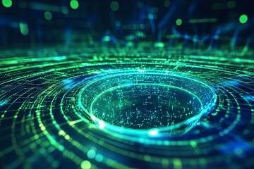 Poster - Digital vortex with glowing data streams and circular patterns in a futuristic design. Generative AI
