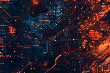 Fototapete - Vibrant abstract digital circuit design with glowing neon colors and intricate patterns. Generative AI