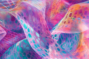 Poster - Colorful abstract patterns with translucent textures and vivid hues intertwine in a captivating visual display. Generative AI