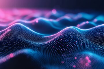 Fototapete - Digital waves of neon colors create a mesmerizing abstract landscape in a futuristic setting. Generative AI