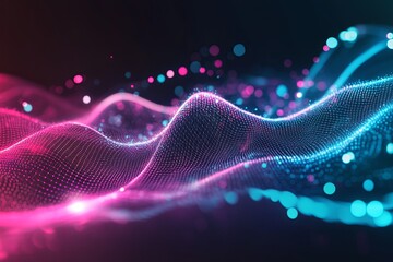 Fototapete - Colorful digital wave pattern creates a mesmerizing visual experience with vibrant lights and flowing movements. Generative AI