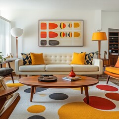 Canvas Print - Mid Century Modern Living Room Interior Design