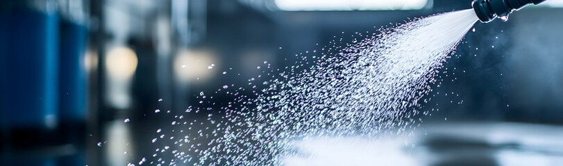 Poster - High-pressure cleaning equipment in action, showing a close-up of a high-pressure water hose used for deep cleaning  -