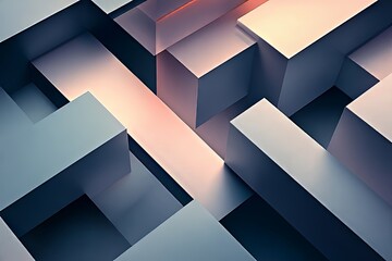 Poster - Abstract geometric shapes in shades of blue and pink, creating a modern and minimalist composition. Generative AI