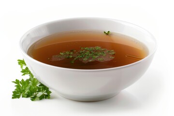 Poster - Clear soup in white bowl on white background