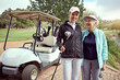 © peopleimages.com - Golf, women and summer on course with hug, bonding and sport together outdoor for fun. Grandmother, cart and game with club, fitness and family with health and wellness with love, joy and golfer