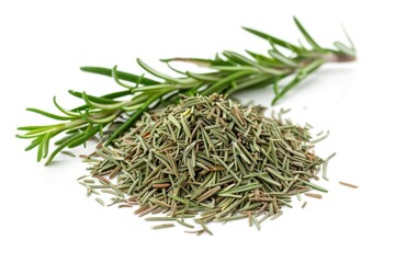 Wall Mural - Dried and fresh rosemary on white background